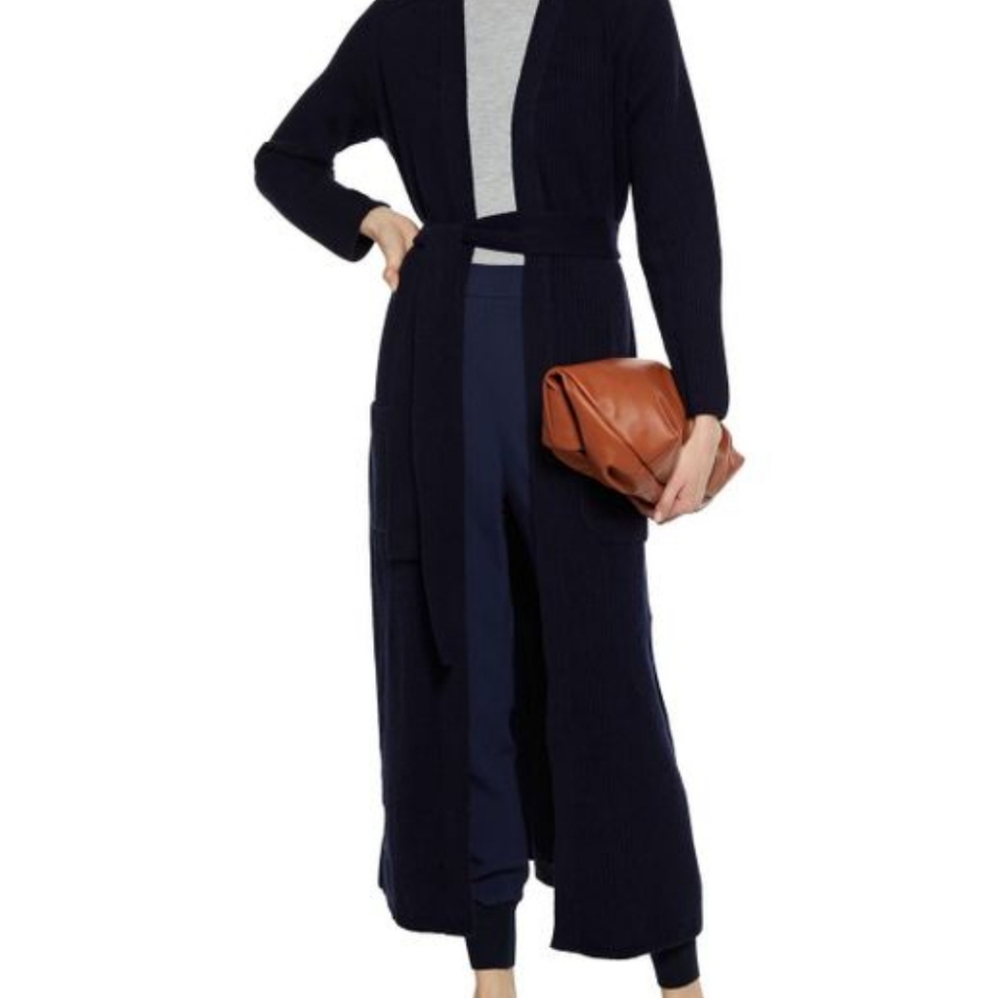 NAADAM Women's Blue Belted Ribbed-knit And Cotton And Cashmere-blend Fleece